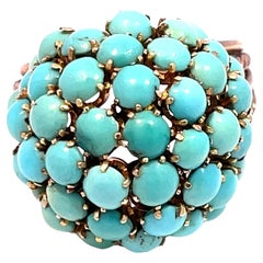 Solid Yellow Gold Turquoise Cluster Ring