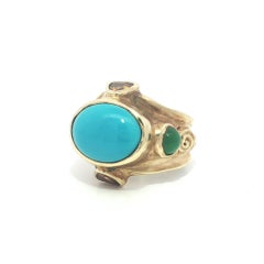 Solid Yellow Gold Turquoise w/ Green Stone & Citrine Hand Sculpted Ring