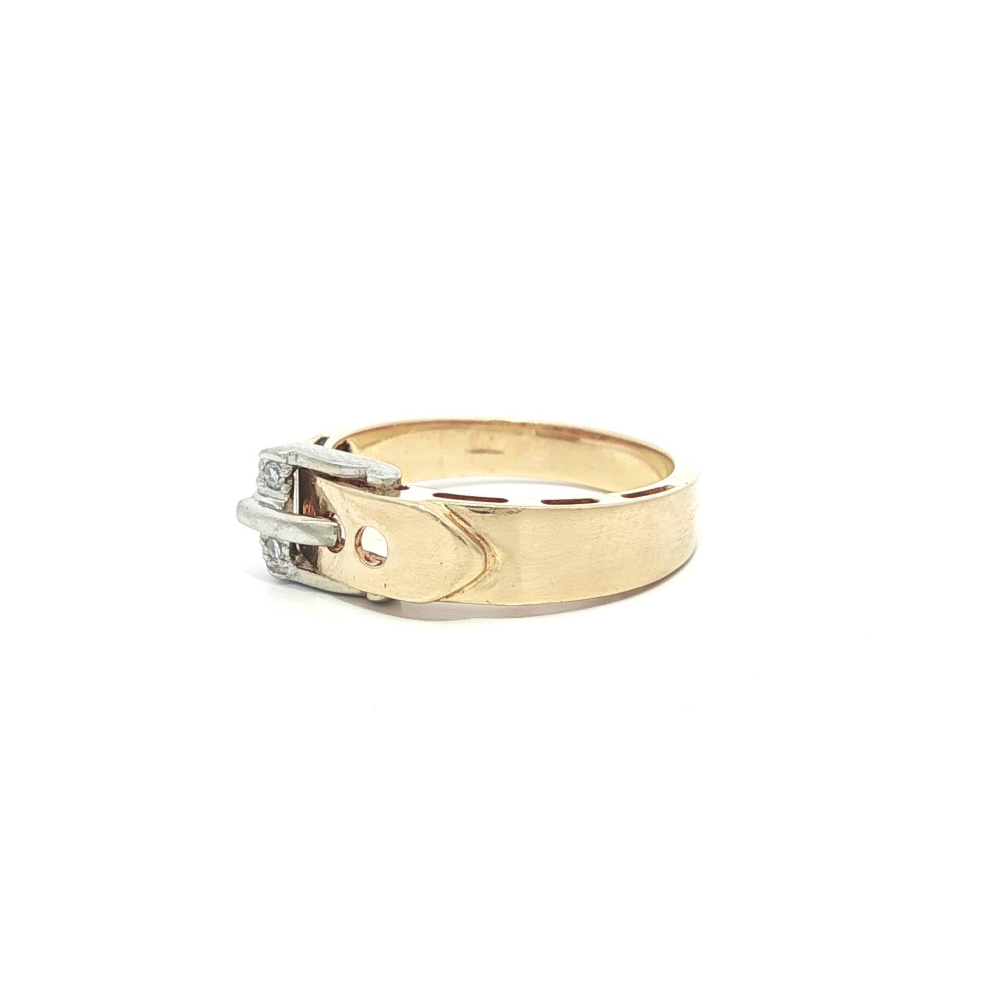 Bague à boucle en or jaune et blanc massif 0,03 ct de diamant rond en vente 4