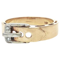 Bague à boucle en or jaune et blanc massif 0,03 ct de diamant rond