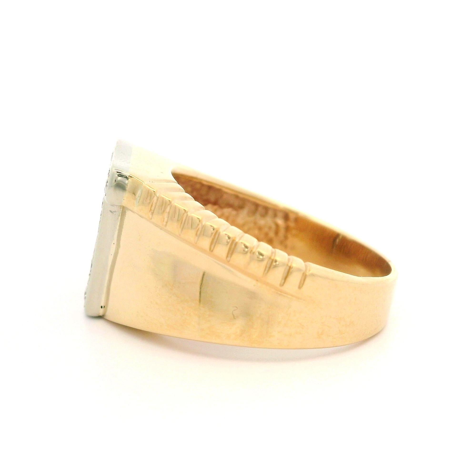 Solid Yellow & White Gold 0.09ctw Diamond T Initial Grooved Polished Ring In Excellent Condition For Sale In Montclair, NJ