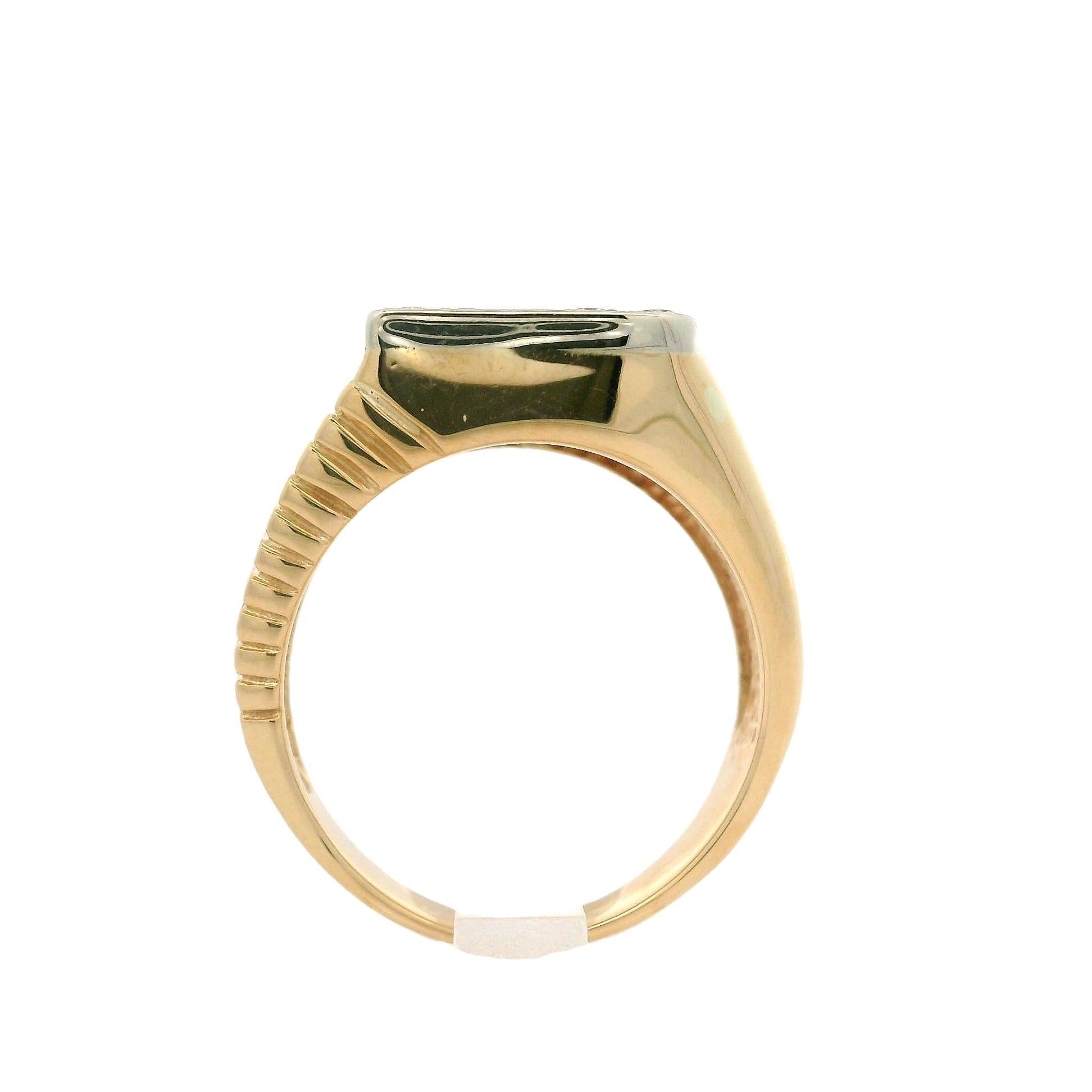 Solid Yellow & White Gold 0.09ctw Diamond T Initial Grooved Polished Ring For Sale 2