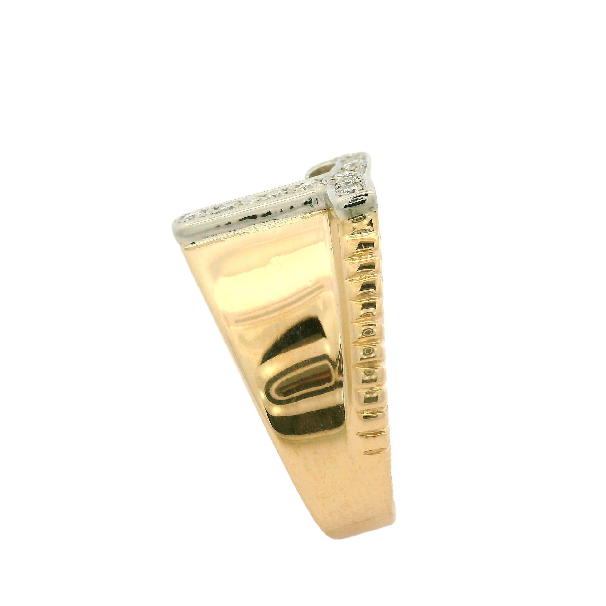 Solid Yellow & White Gold 0.09ctw Diamond T Initial Grooved Polished Ring For Sale 3