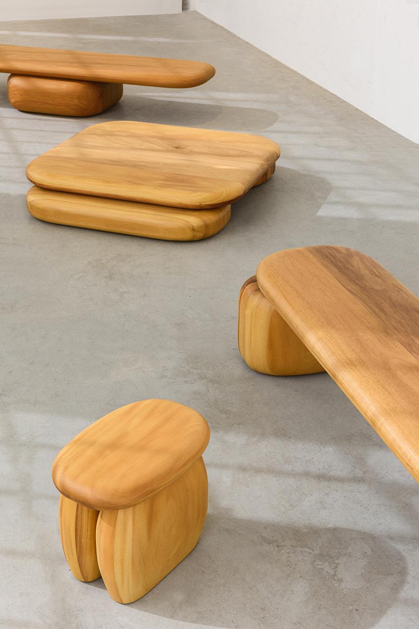 Fait à la machine Table carrée Solida, by Rain, Table centrale contemporaine, bois massif de Garapá en vente