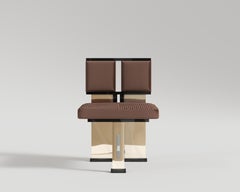 Solidus Dining Chair in Bottega Leather, Plexiglass and Polished Bronze