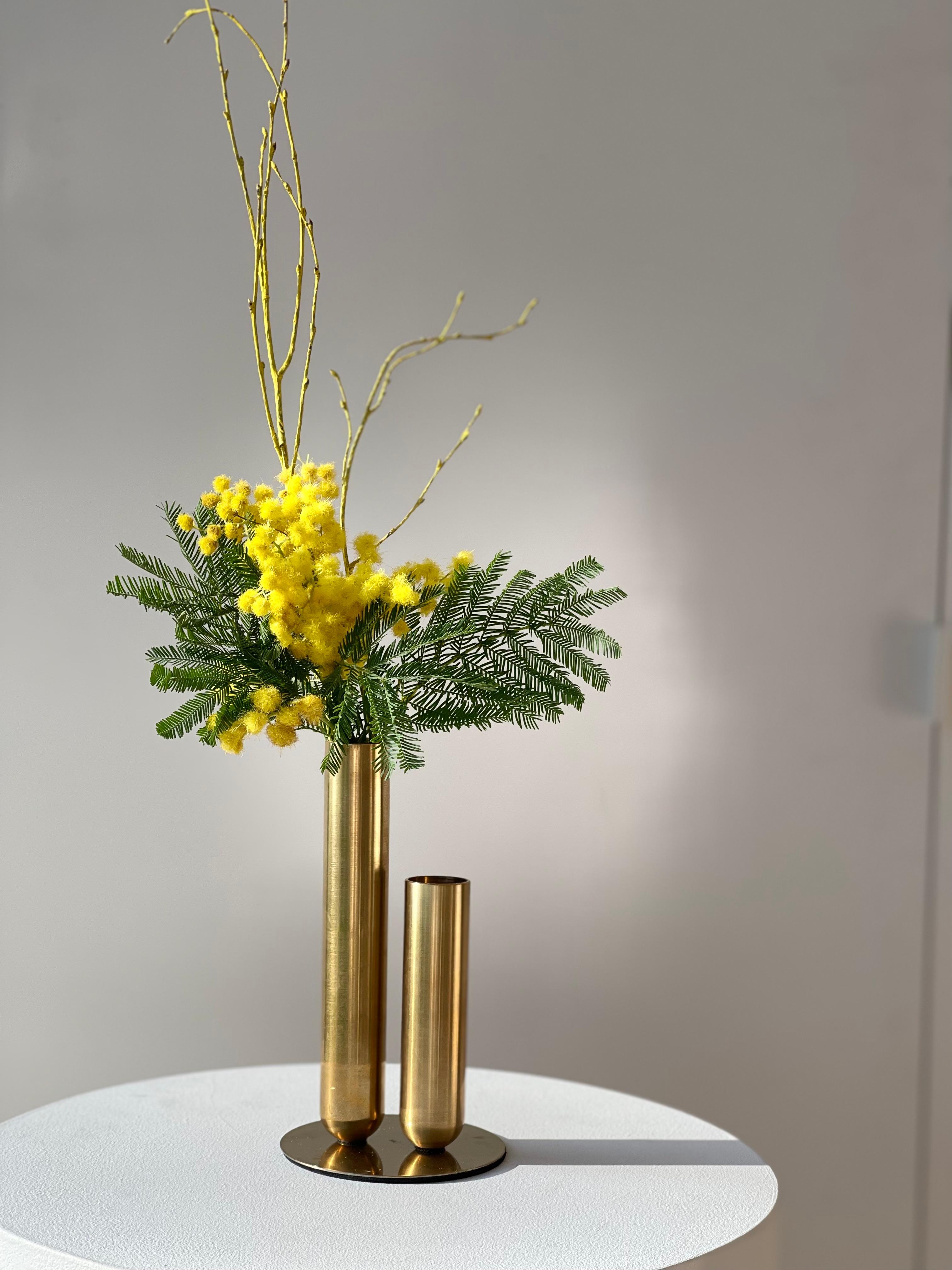 Post-Modern Soliflore Brass Vase by Mademoiselle Jo For Sale