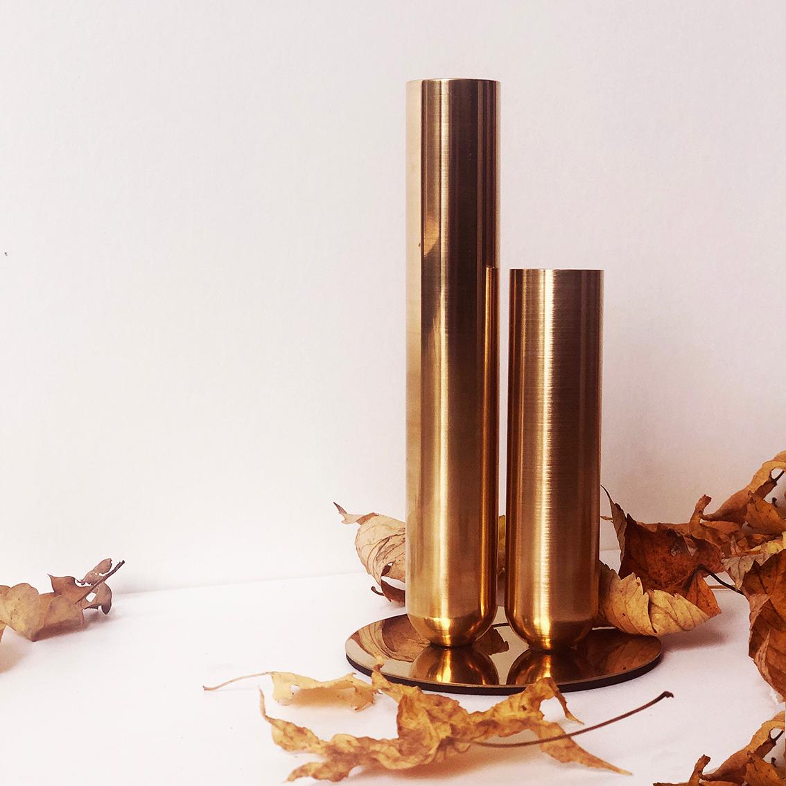 Turned Soliflore Brass Vase by Mademoiselle Jo For Sale