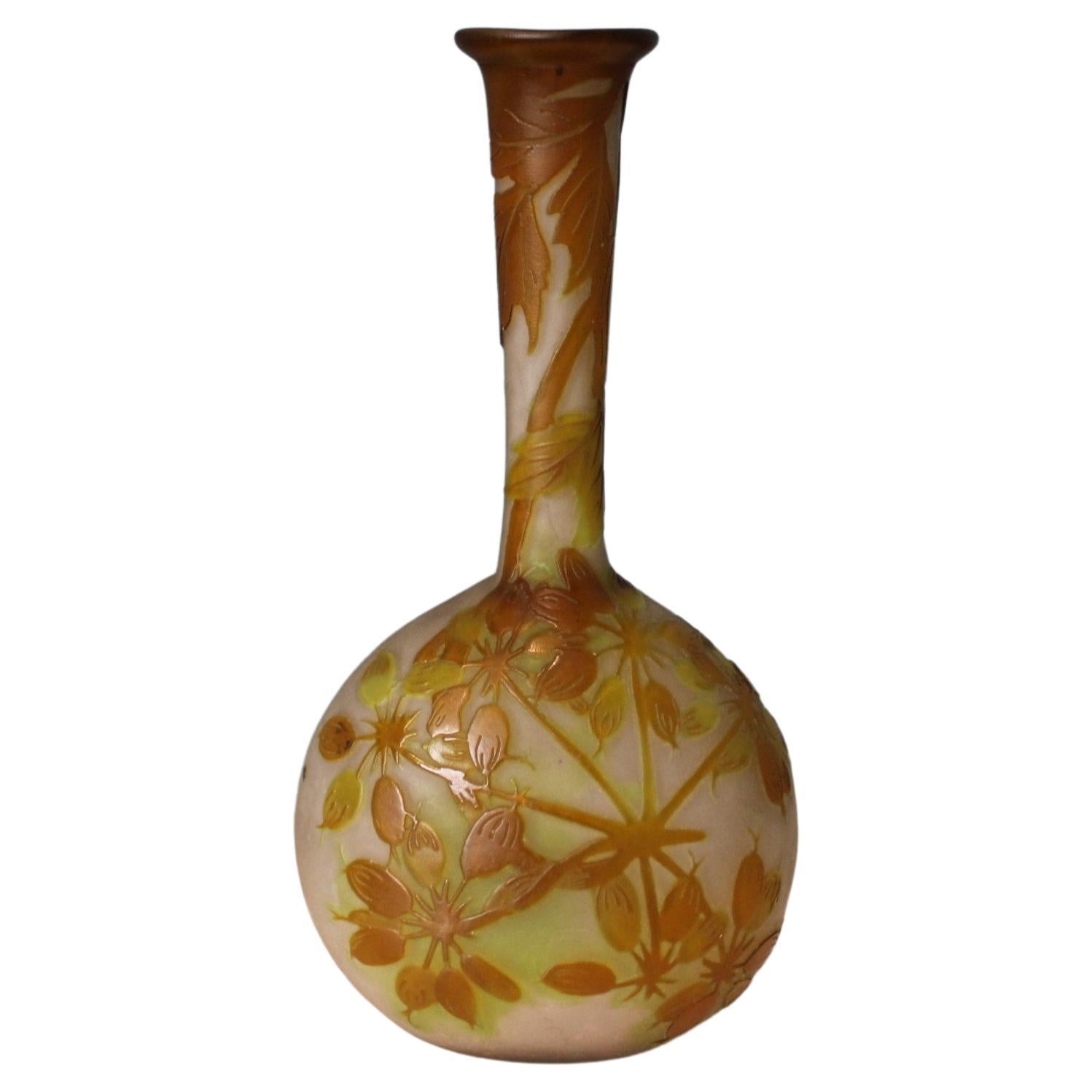 Soliflore Glass Vase Signed Gallé, Art Nouveau, France