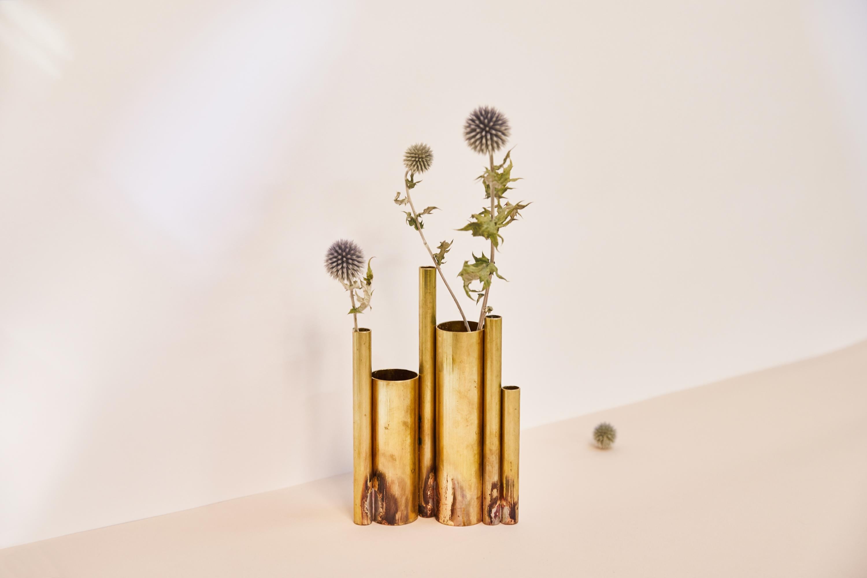 Modern Soliflores I, Sculpted Brass Vase Signed by Pia Chevalier