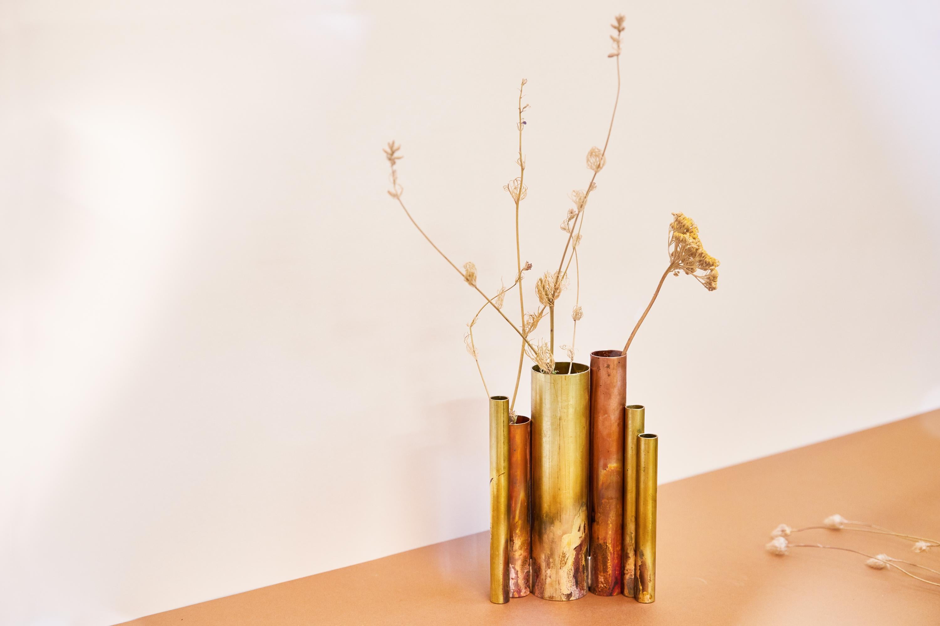 Post-Modern Soliflores II, Sculpted Brass Vase Signed by Pia Chevalier For Sale