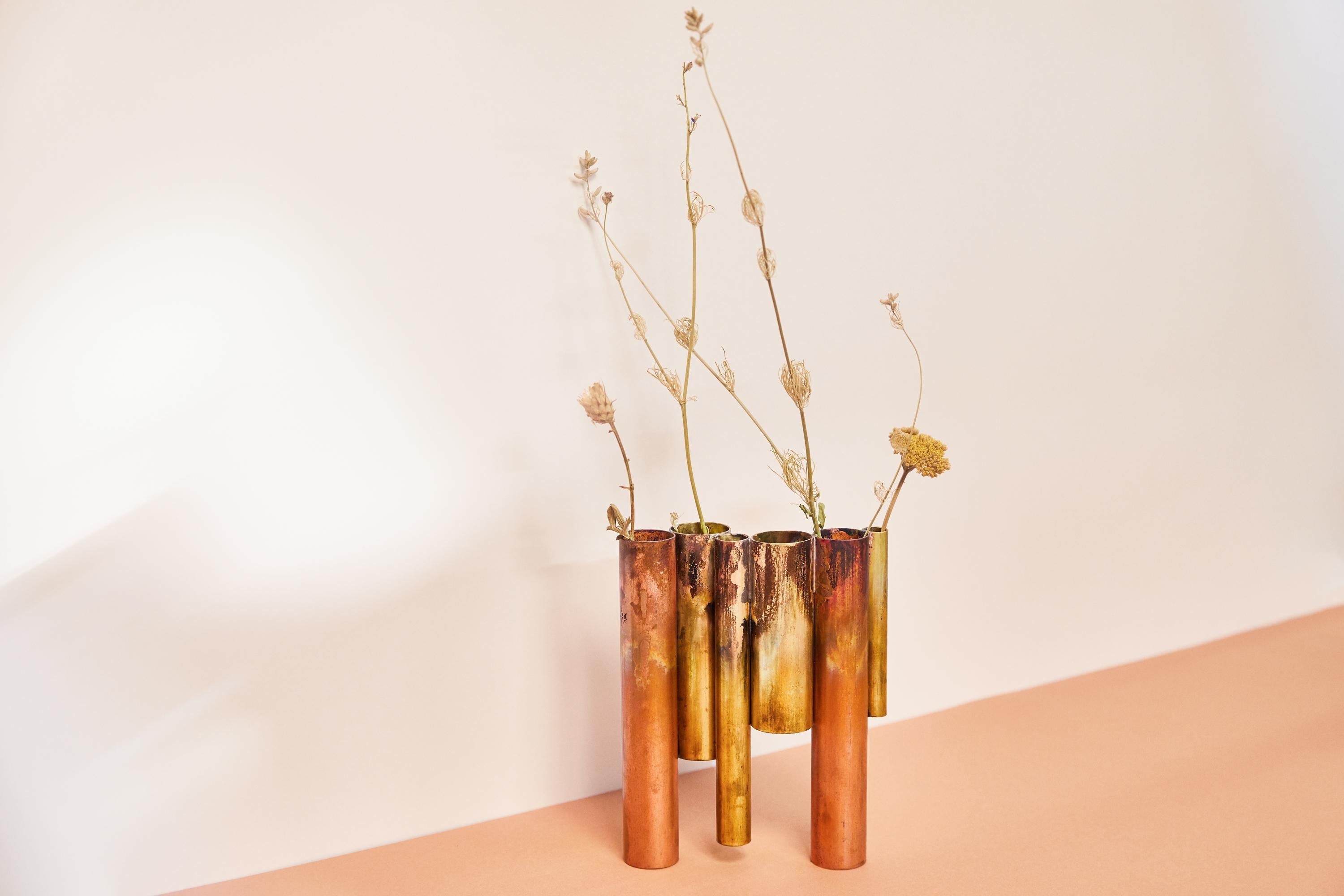 Soliflores III, Sculpted Copper Vase Signed by Pia Chevalier For Sale 2