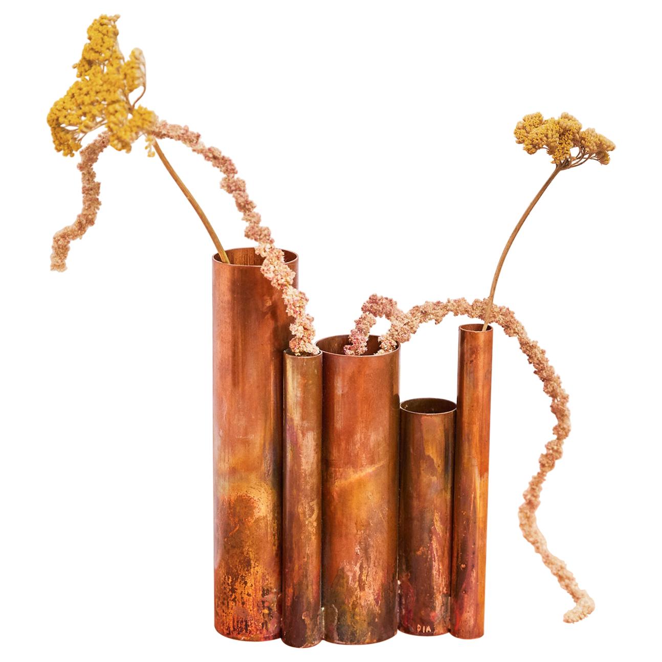 Soliflores III, Sculpted Copper Vase Signed by Pia Chevalier For Sale