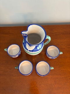 Solimene Vetri Cerimico Blue Green Pitcher and Cups Serving Set