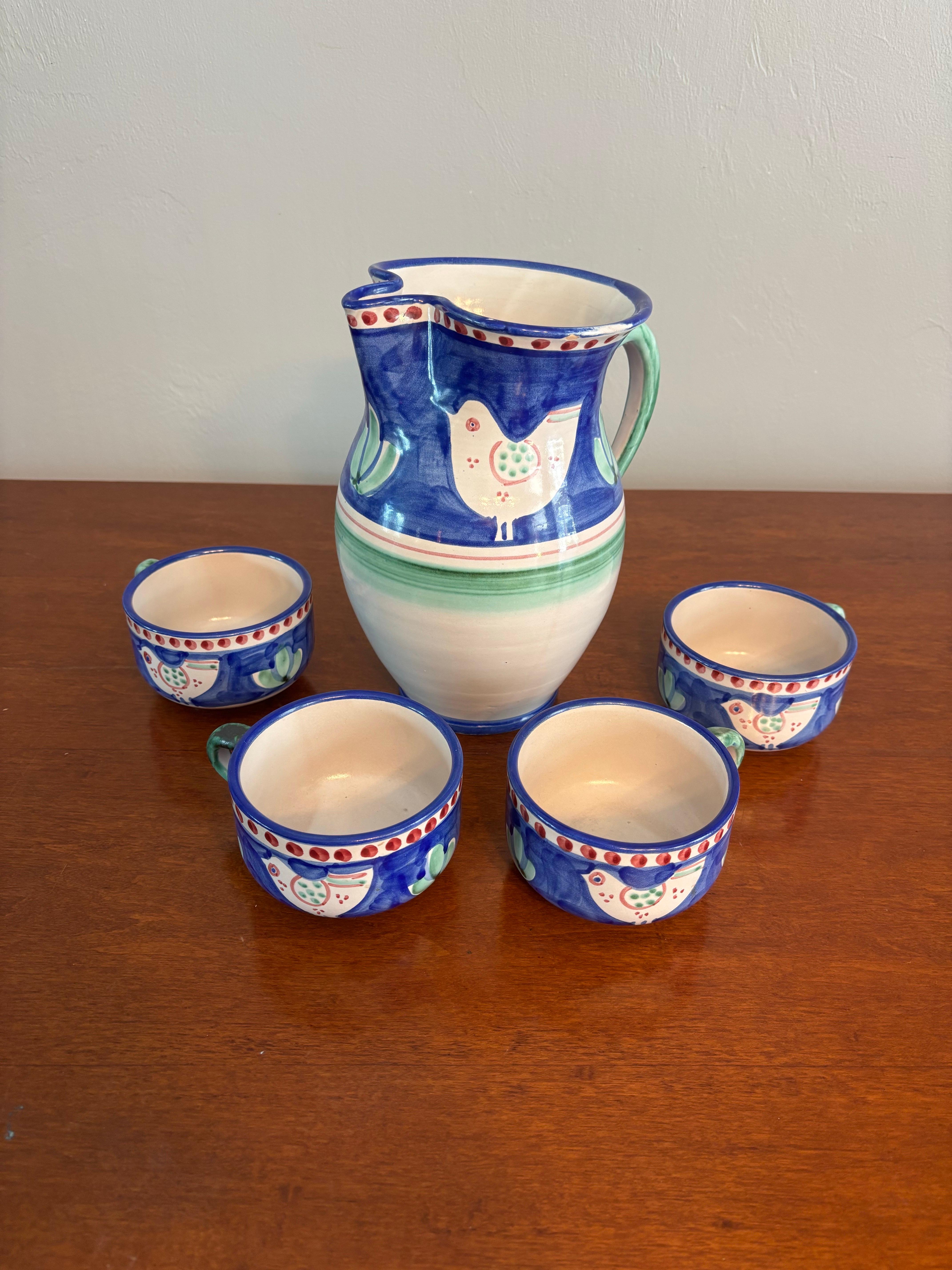 Solimene Vetri Cerimico Blue Green Pitcher and Cups Serving Set In Good Condition For Sale In Delray Beach, FL