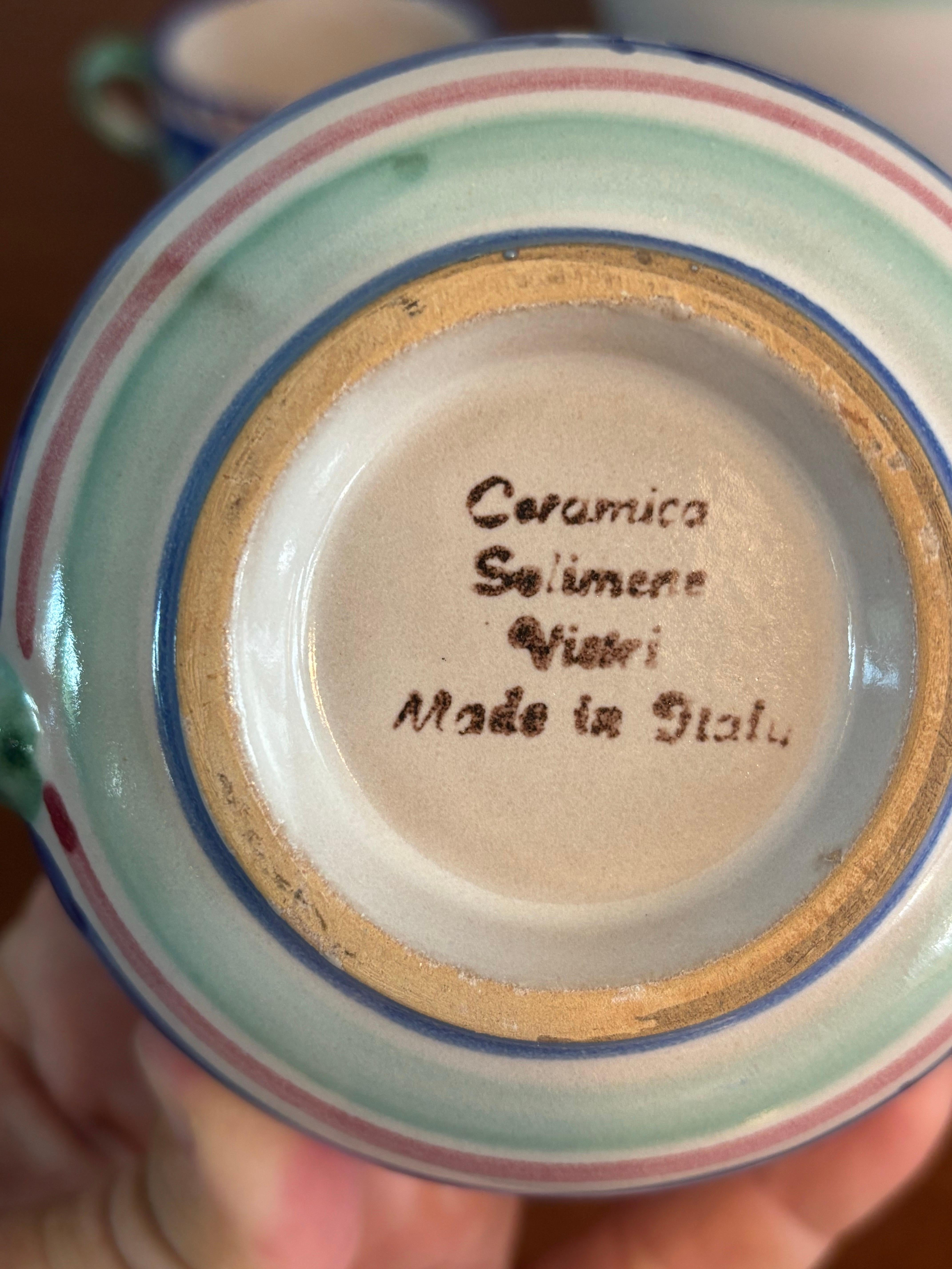 Ceramic Solimene Vetri Cerimico Blue Green Pitcher and Cups Serving Set For Sale