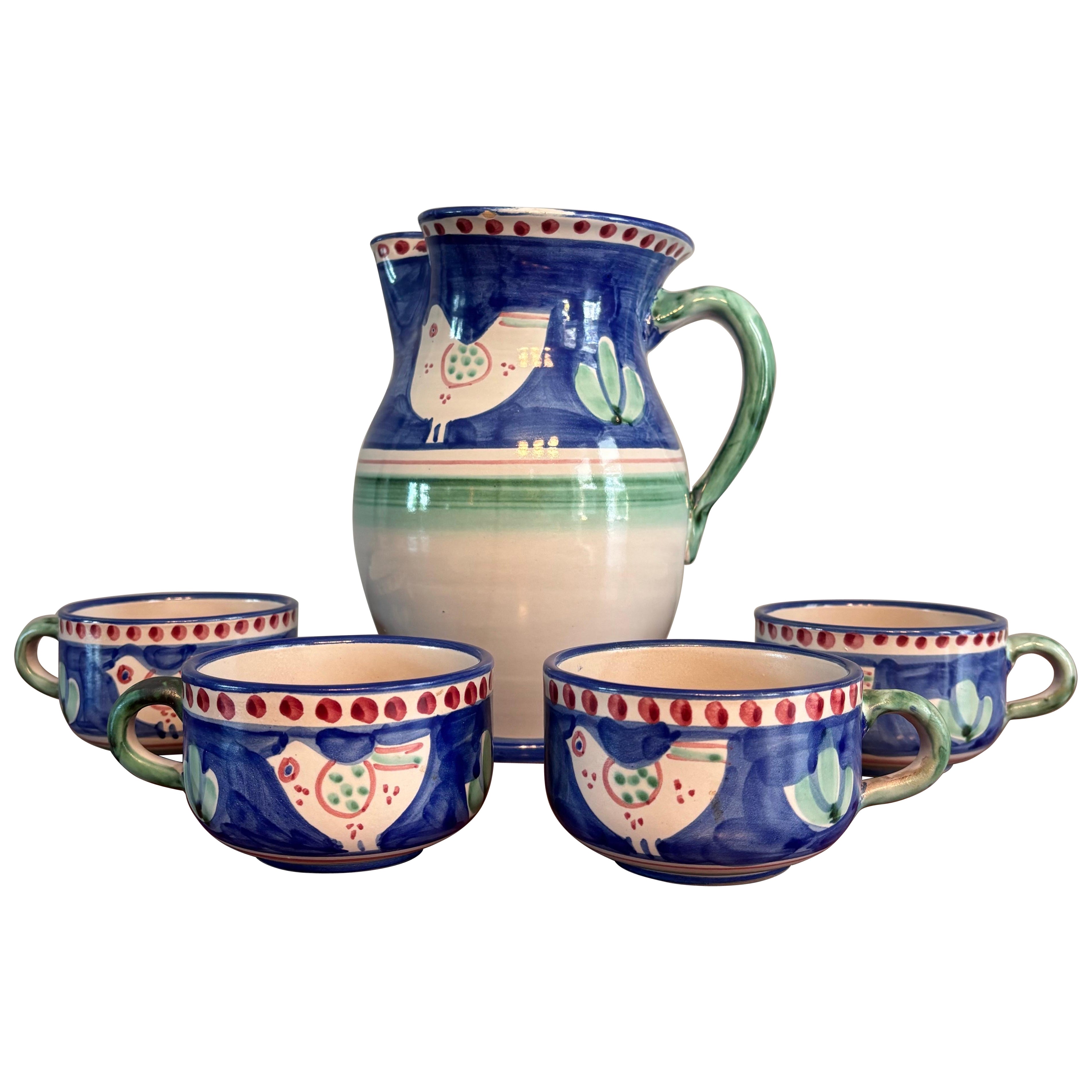 Solimene Vetri Cerimico Blue Green Pitcher and Cups Serving Set For Sale