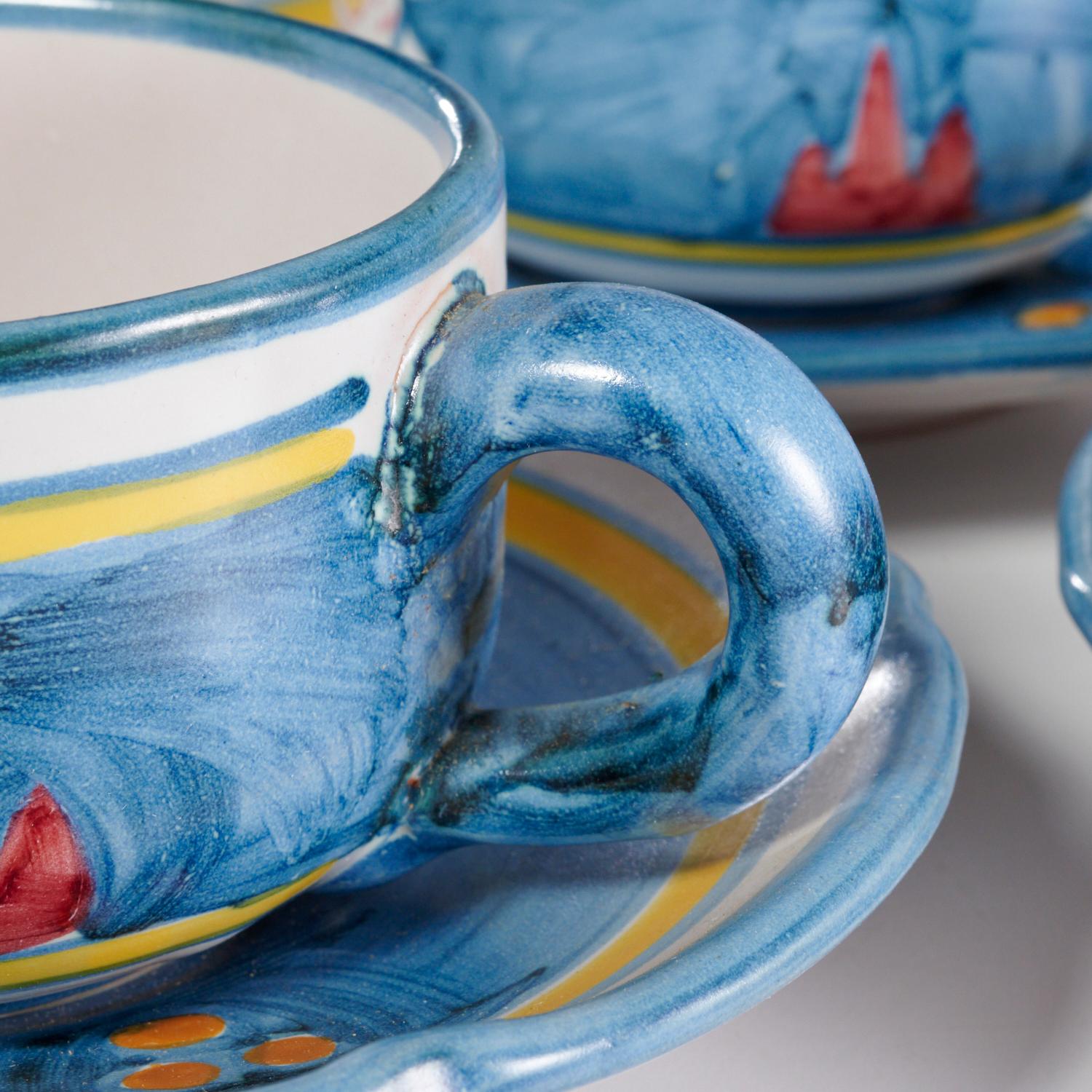 Country Solimene Vietri, 'Decoro Campagna' Hand Painted Italian Pottery Tea Set for 12 For Sale
