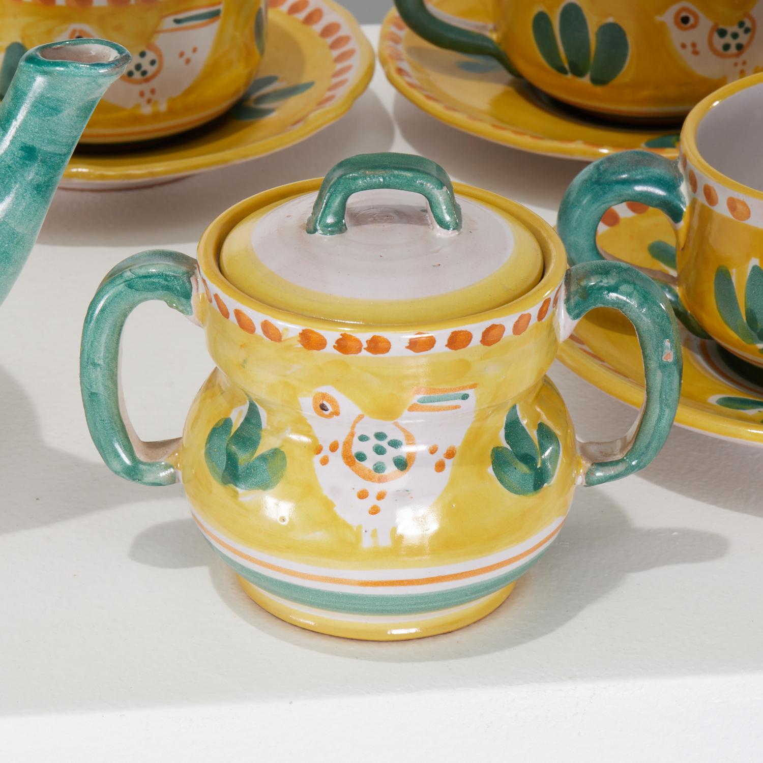 Country Solimene Vietri, 'Decoro Campagna' Hand Painted Italian Pottery Tea Set for 16 For Sale