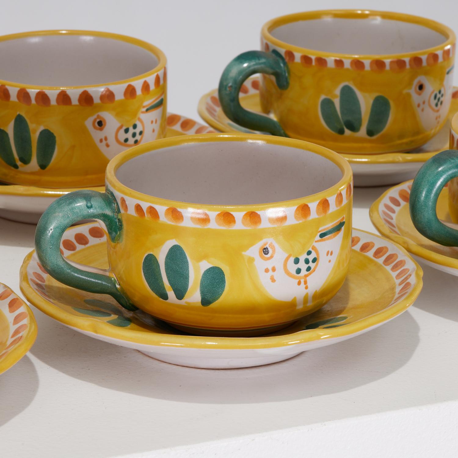 Hand-Painted Solimene Vietri, 'Decoro Campagna' Hand Painted Italian Pottery Tea Set for 16 For Sale