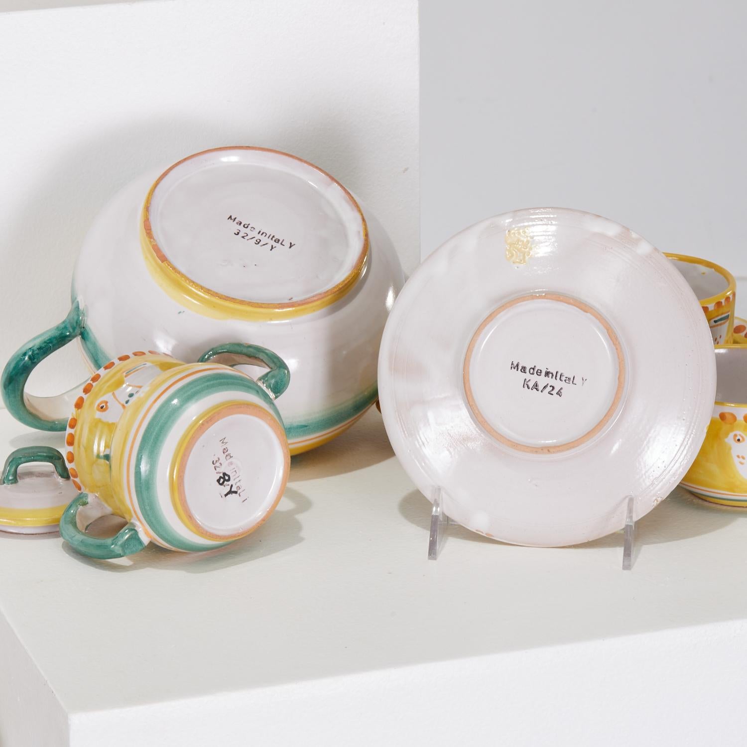 Contemporary Solimene Vietri, 'Decoro Campagna' Hand Painted Italian Pottery Tea Set for 16 For Sale
