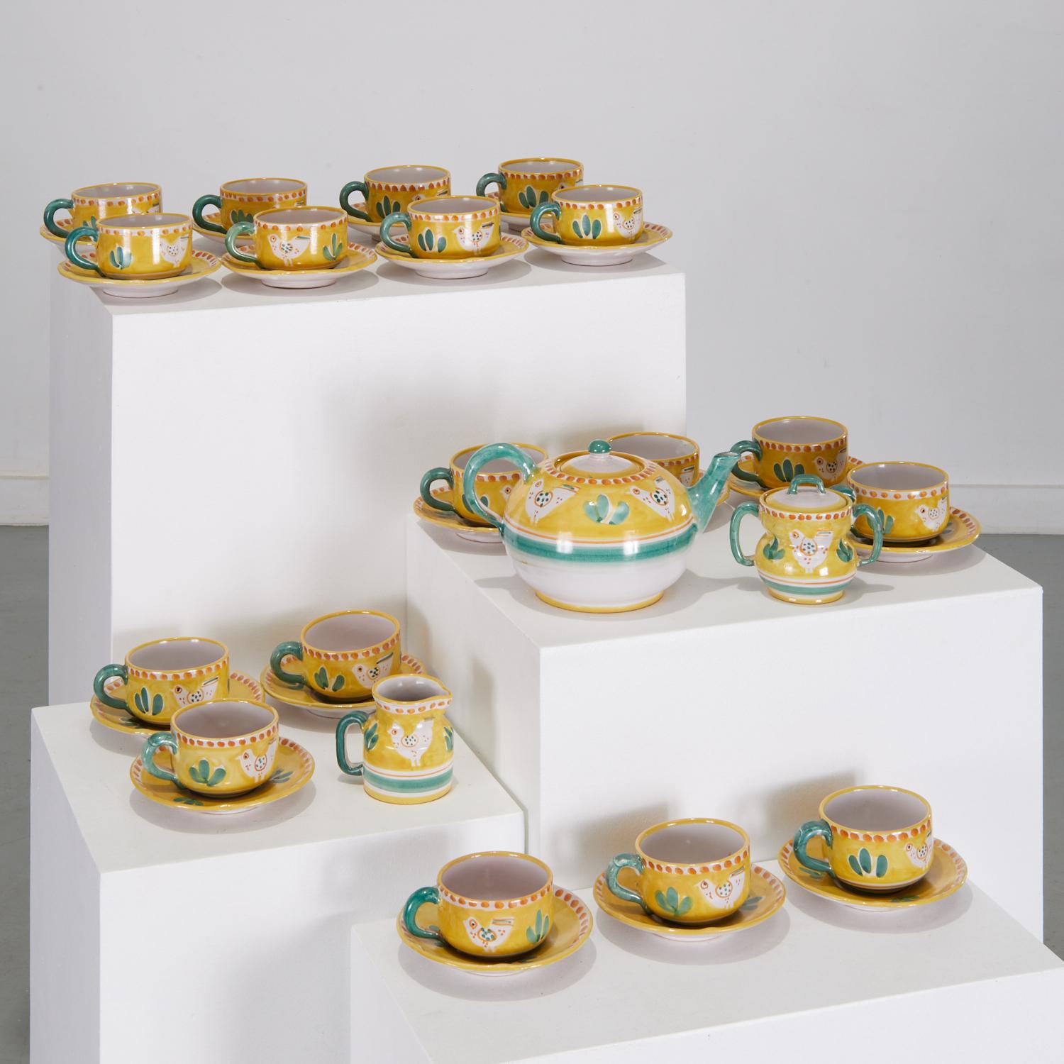 Solimene Vietri, 'Decoro Campagna' Hand Painted Italian Pottery Tea Set for 16 For Sale 1