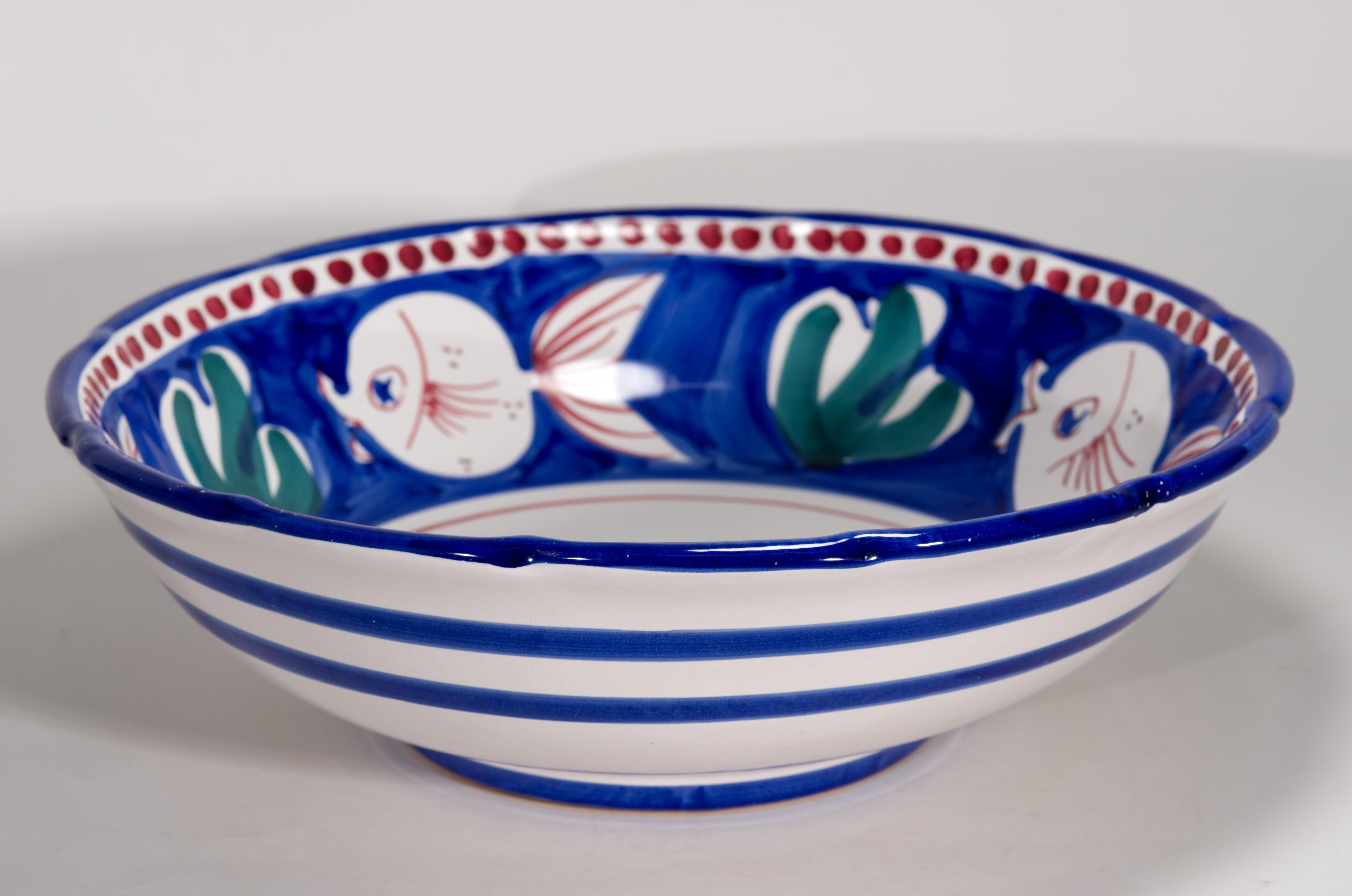 Country Solimene Vietri Decoro Campagna Pesce Grand bol de service en vente