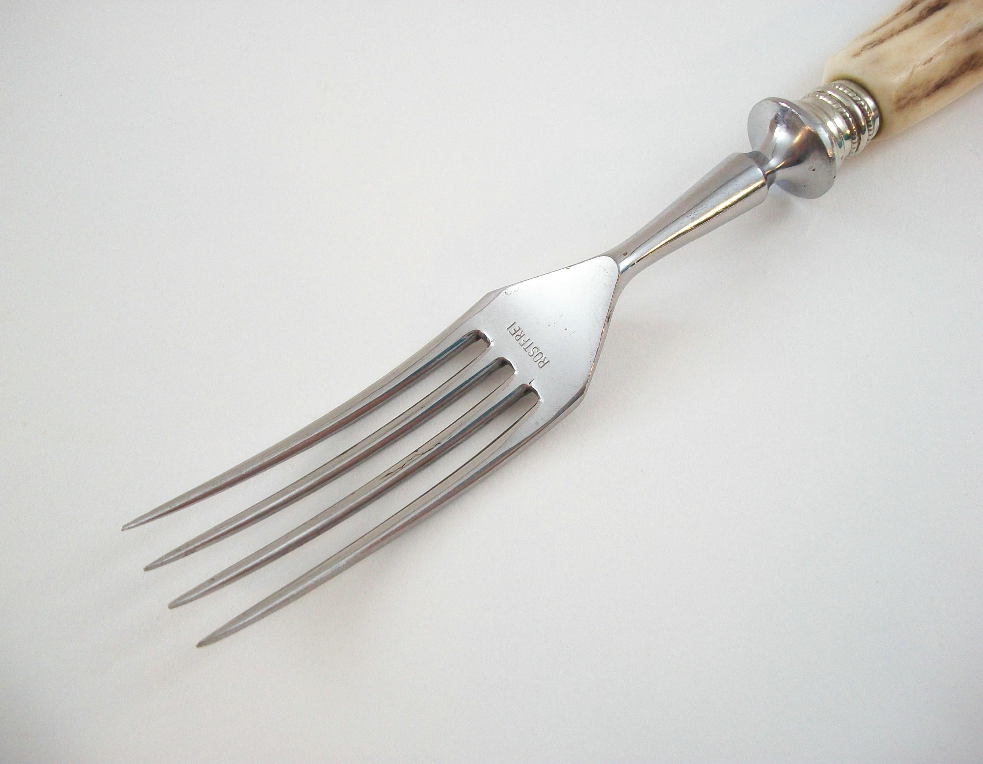 Hand-Crafted SOLINGEN - Antler Handled Stainless Steel Fork - Germany - Circa 1950's For Sale