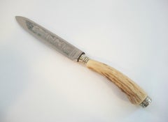 Couteau à steak SOLINGEN avec poignée en bois de cervidé et lame gravée - Allemagne - vers les années 1950