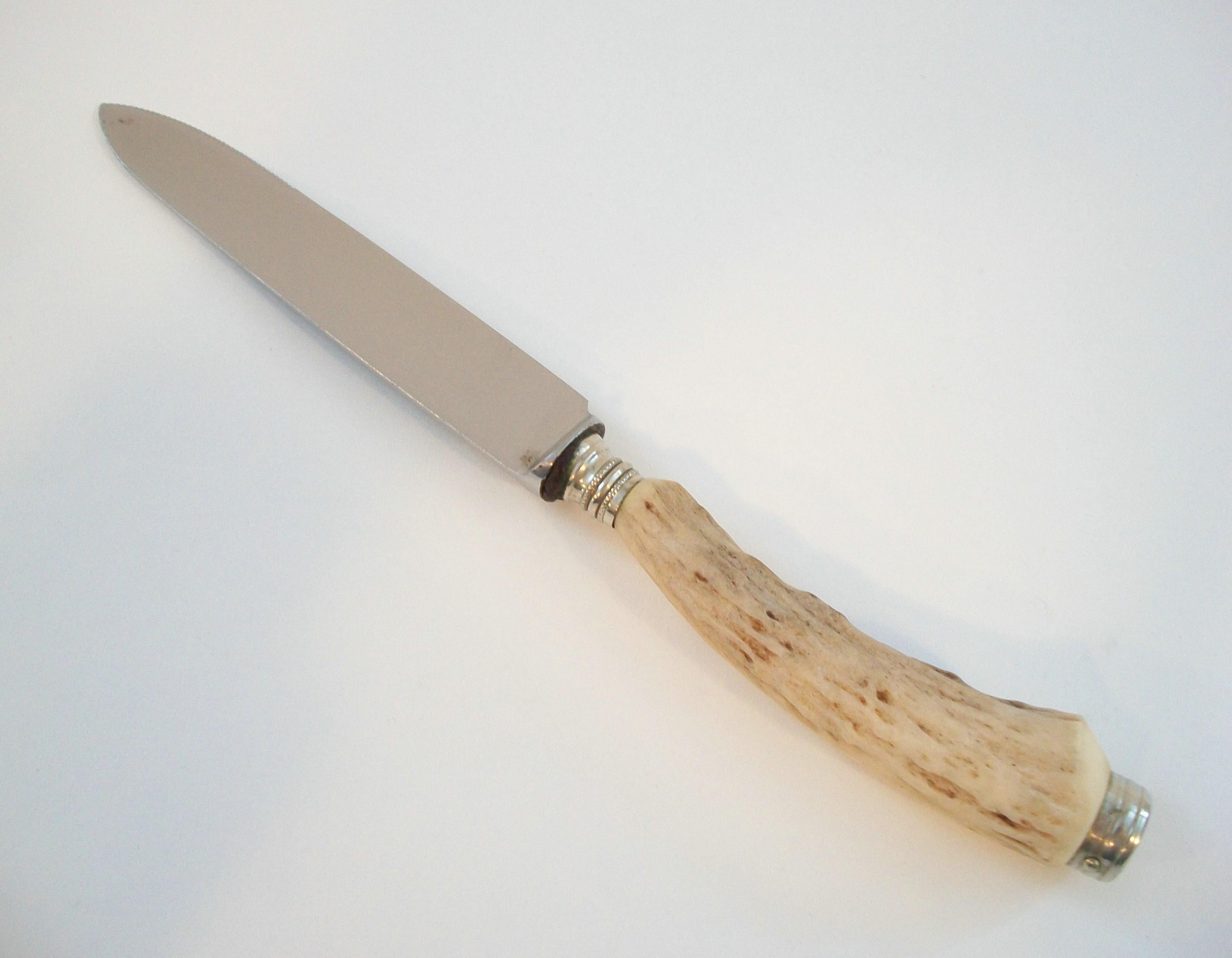Rustic SOLINGEN - Antler Handled Steak Knife - Engraved Blade - Germany - Circa 1950's