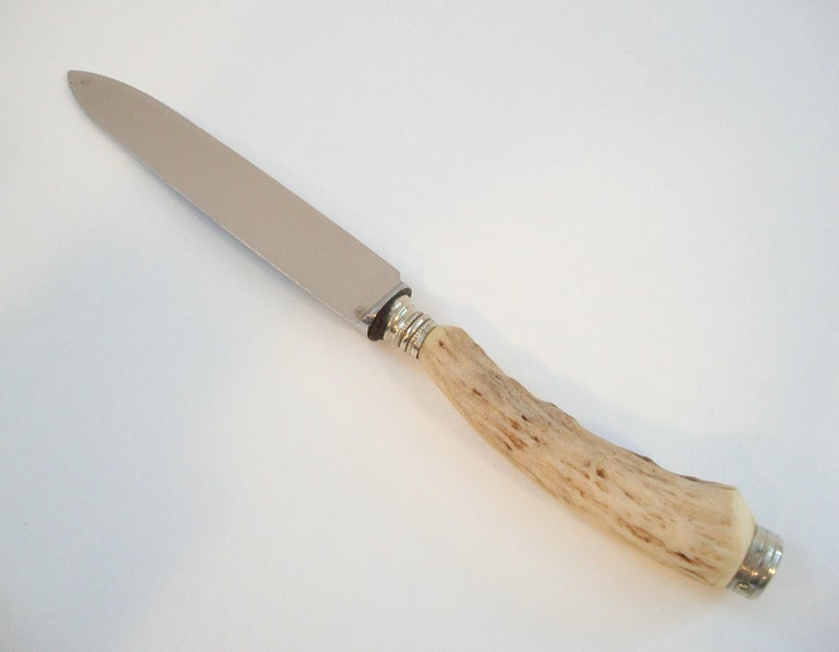5 Voos Stainless Steak Knives Faux Horn Bone Handles Vintage German 