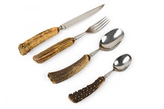 Solingen Germany Vintage Horn and Steel Flatware Set in Wooden Box