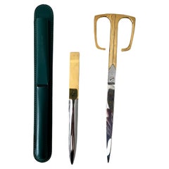 Solingen Scissors and Letter Opener in Green Leather Case