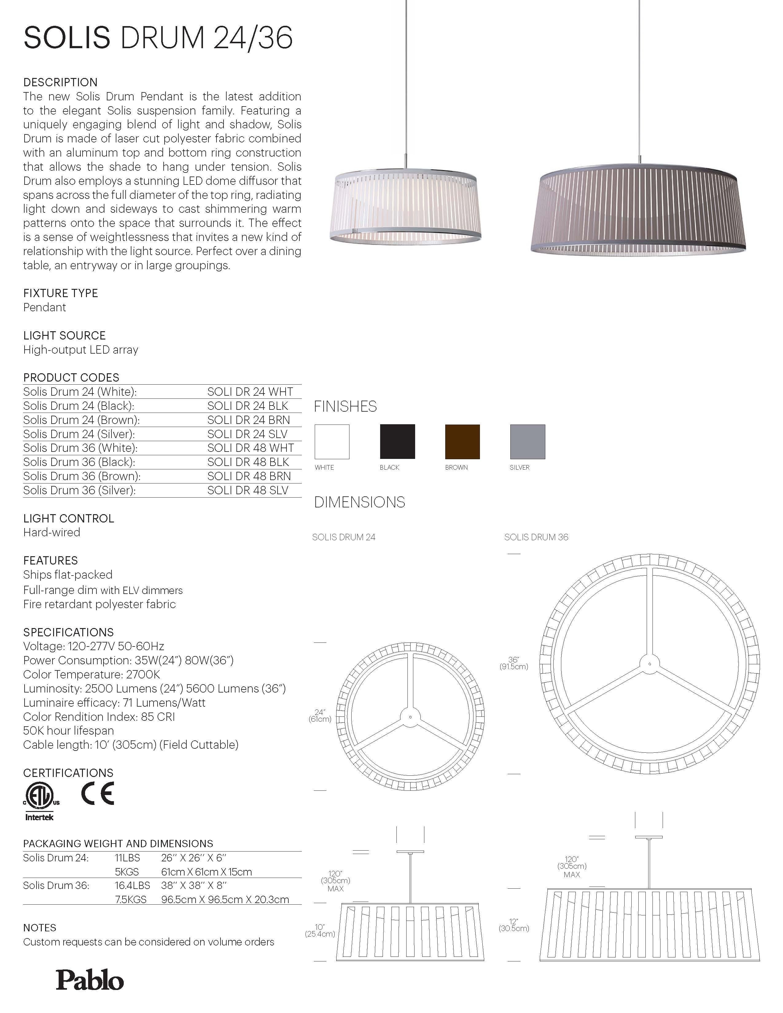 XXIe siècle et contemporain Solis Drum 24 lampe à suspension blanche par Pablo Designs en vente
