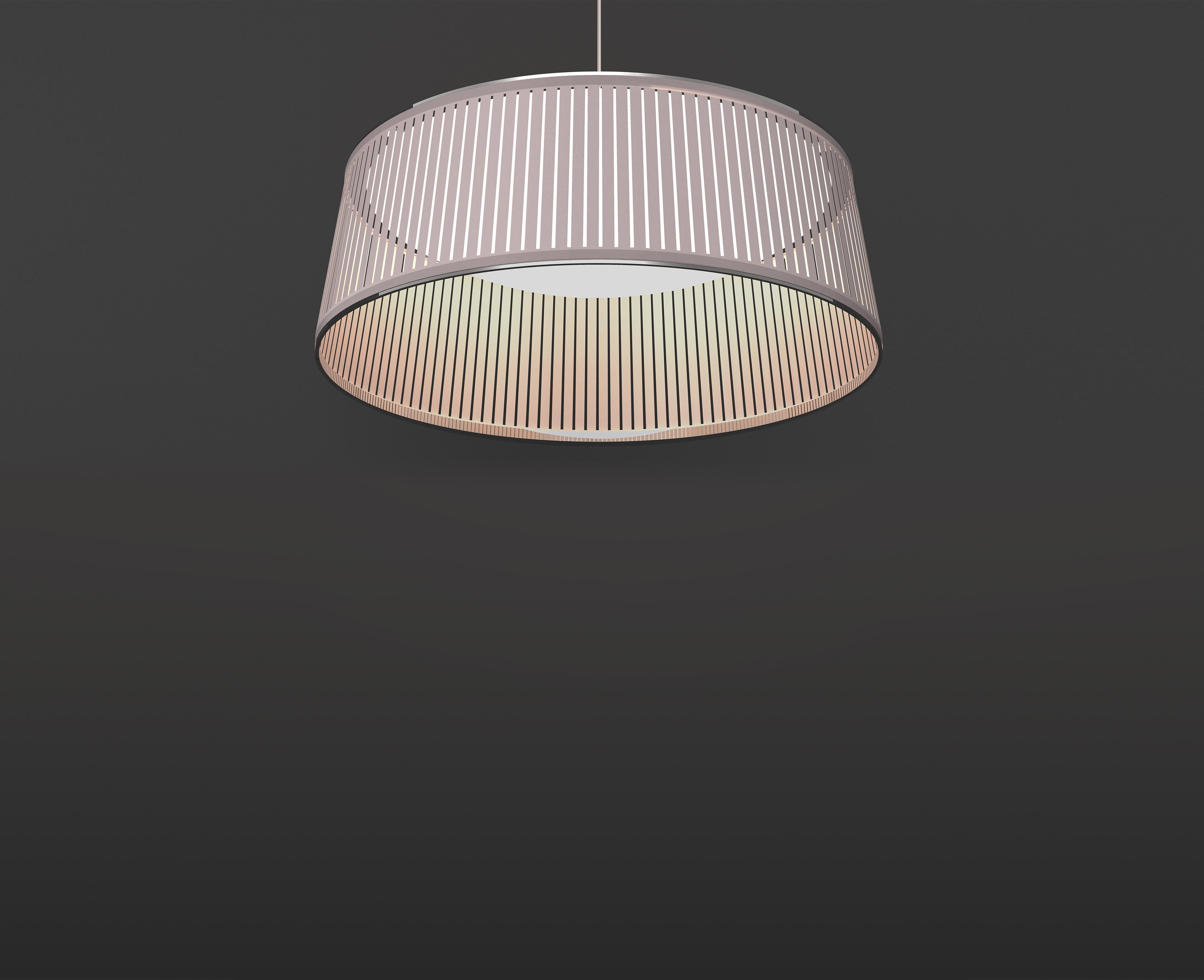 The new Solis Drum pendant is the latest addition to the elegant Solis suspension family. Featuring a uniquely engaging blend of light and shadow, Solis Drum is made of laser cut polyester fabric combined with an aluminum top and bottom ring