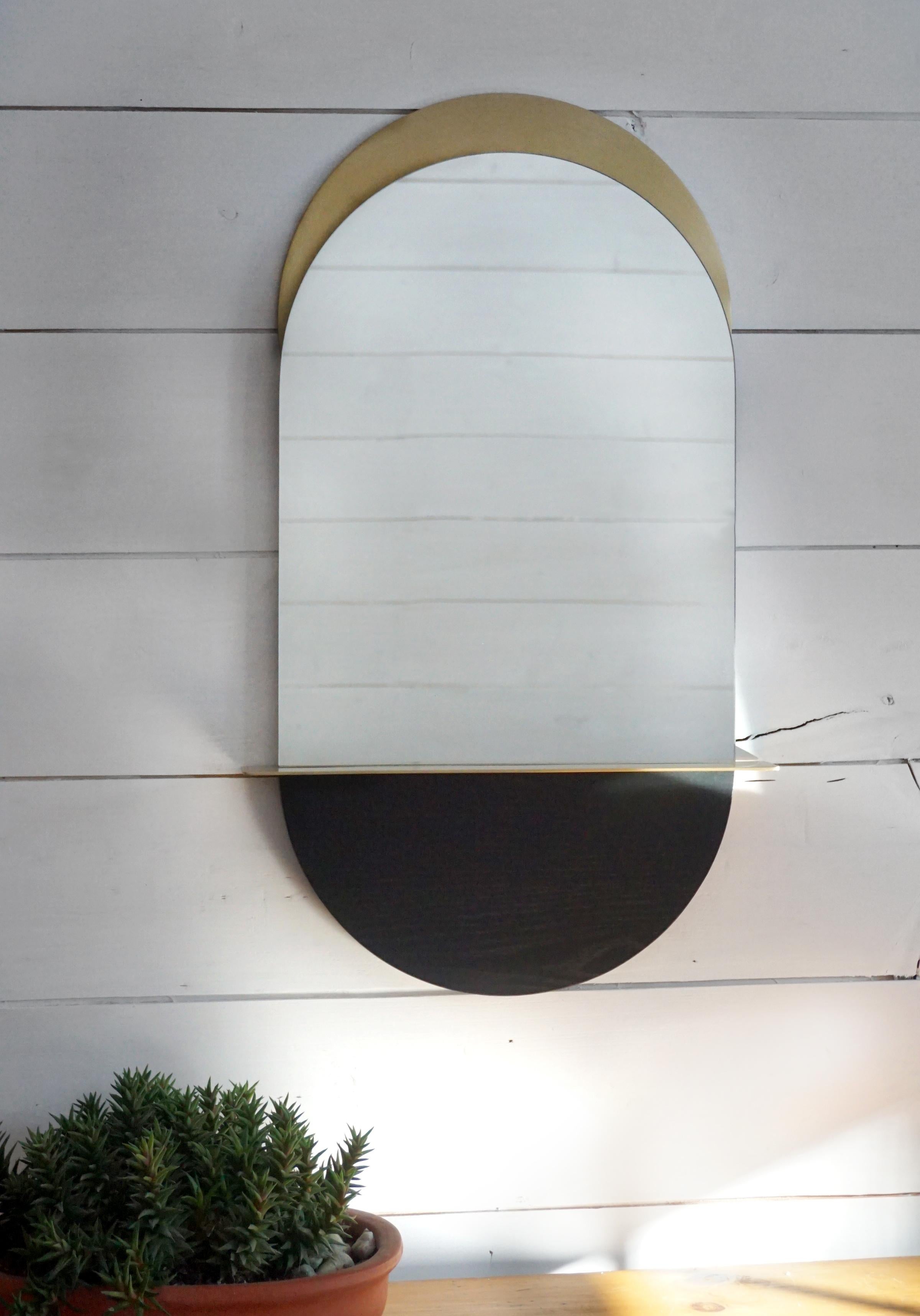 Canadian Solis Mirror, Small, in Blackened Ash and Plated Brass, 1stdibs New York For Sale