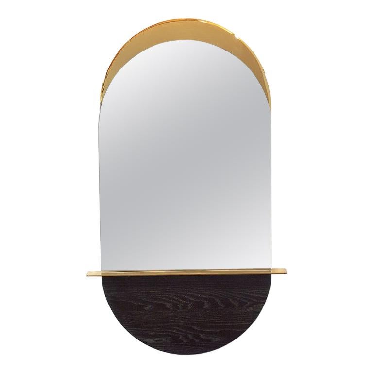 Solis Mirror, Small, in Blackened Ash and Plated Brass, 1stdibs New York For Sale