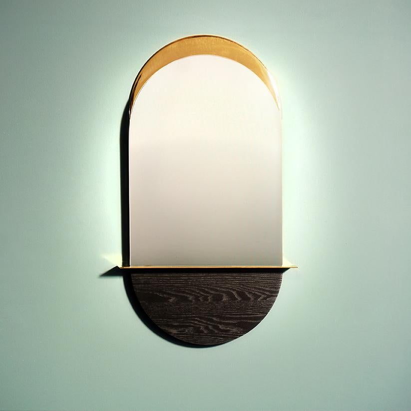 Solis Mirror, Small, in Blackened Ash and Plated Brass In New Condition For Sale In Firenze, IT