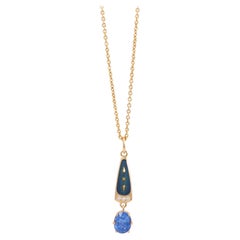 Solitair Pendant 18k Yellow Gold, Blue Sapphire, Enamel, 3 Diamonds 0.03ct GVS