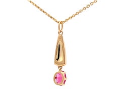 Solitair-Anhänger 18 Karat Gelbgold, rosa Turmalin, Emaille, 3 Diamanten 0,03 Karat GVS