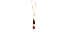 Solitair-Anhänger aus 18 Karat Gelbgold, Rubin, glasierter Emaille, 3 Diamanten 0,03 Karat GVS