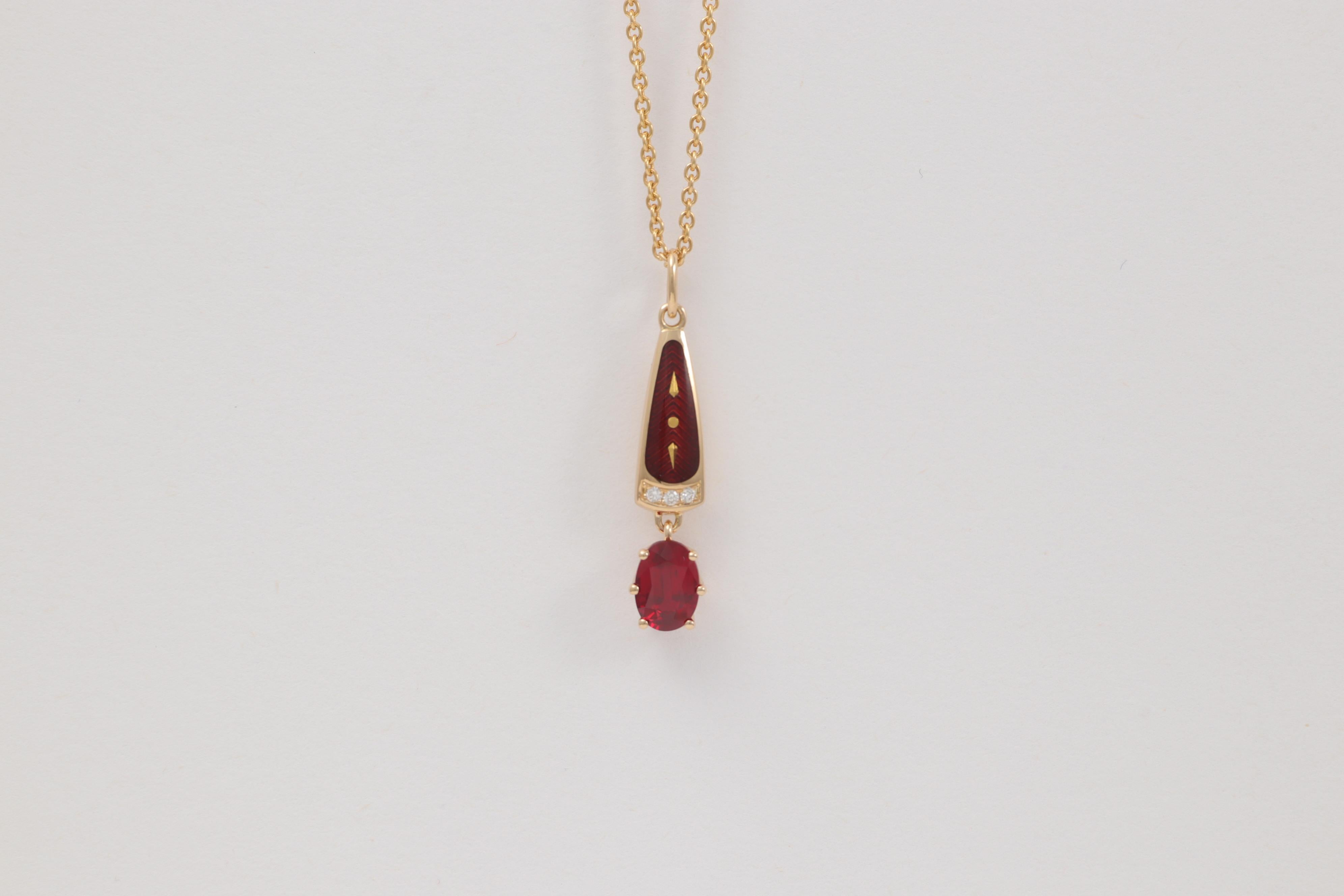 Pendentif Solitair en or jaune 18 carats, rubis, émail vitreux, 3 diamants 0,03 carat GVS Neuf - En vente à Pforzheim, DE