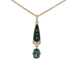 Solitair Pendant 18k Yellow Gold, Spinel, Petrol Enamel, 3 Diamonds 0.03ct GVS