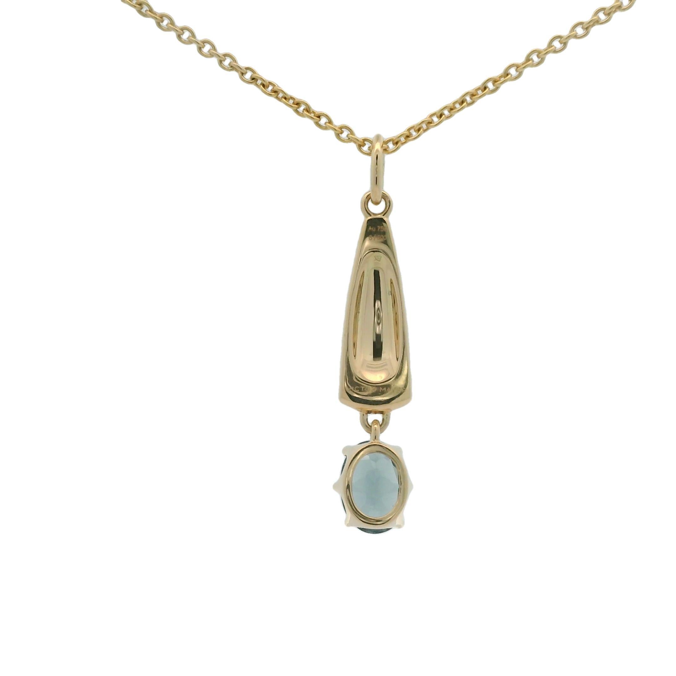 Contemporaneo Ciondolo Solitair in oro giallo 18k, spinello, smalto color petrolio, 3 diamanti 0,03ct GVS in vendita