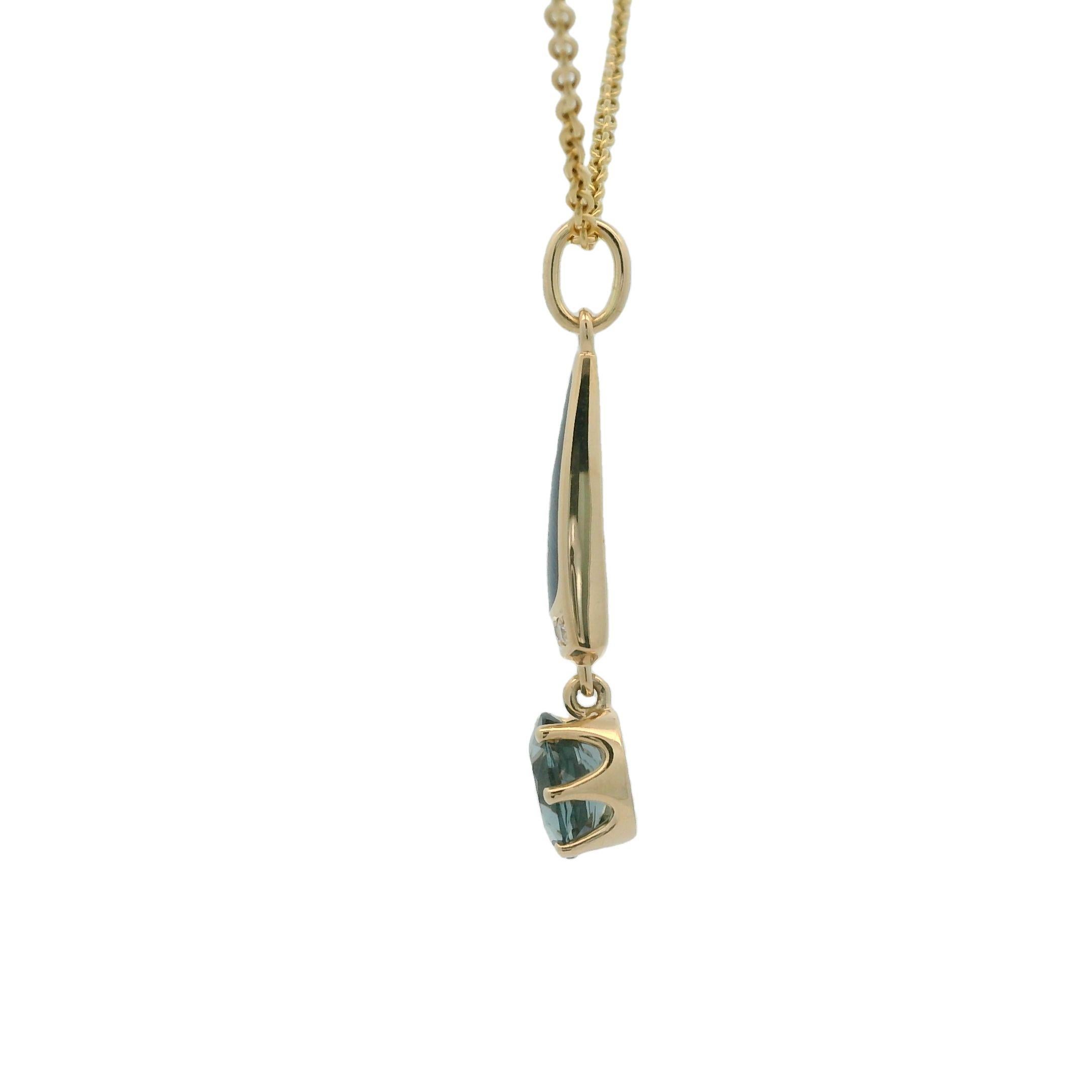 Taglio brillante Ciondolo Solitair in oro giallo 18k, spinello, smalto color petrolio, 3 diamanti 0,03ct GVS in vendita