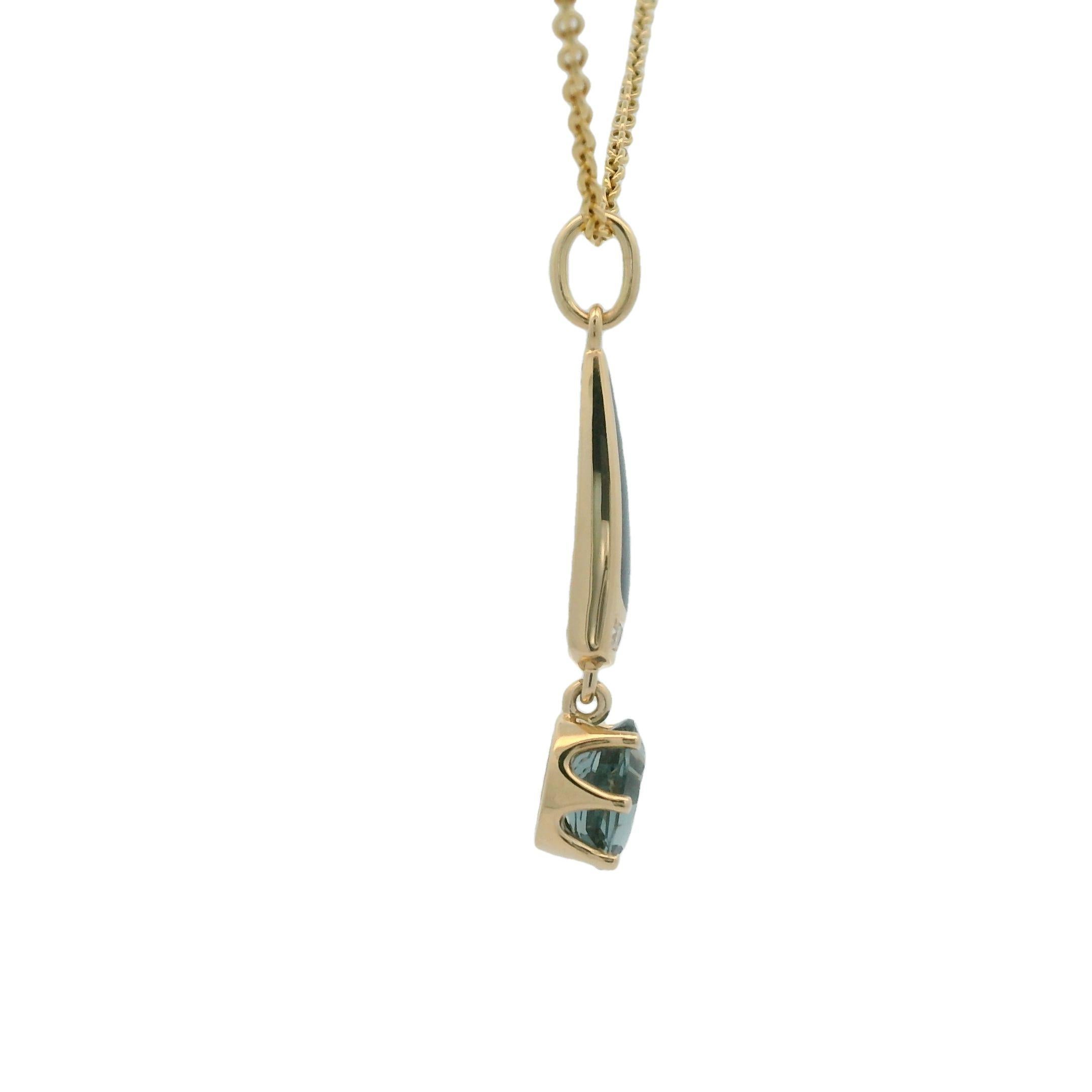 Ciondolo Solitair in oro giallo 18k, spinello, smalto color petrolio, 3 diamanti 0,03ct GVS In condizioni Nuovo in vendita a Pforzheim, DE