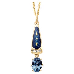 Solitair Pendant 18k Yellow Gold, Spinel, Petrol Enamel, 3 Diamonds 0.03ct GVS