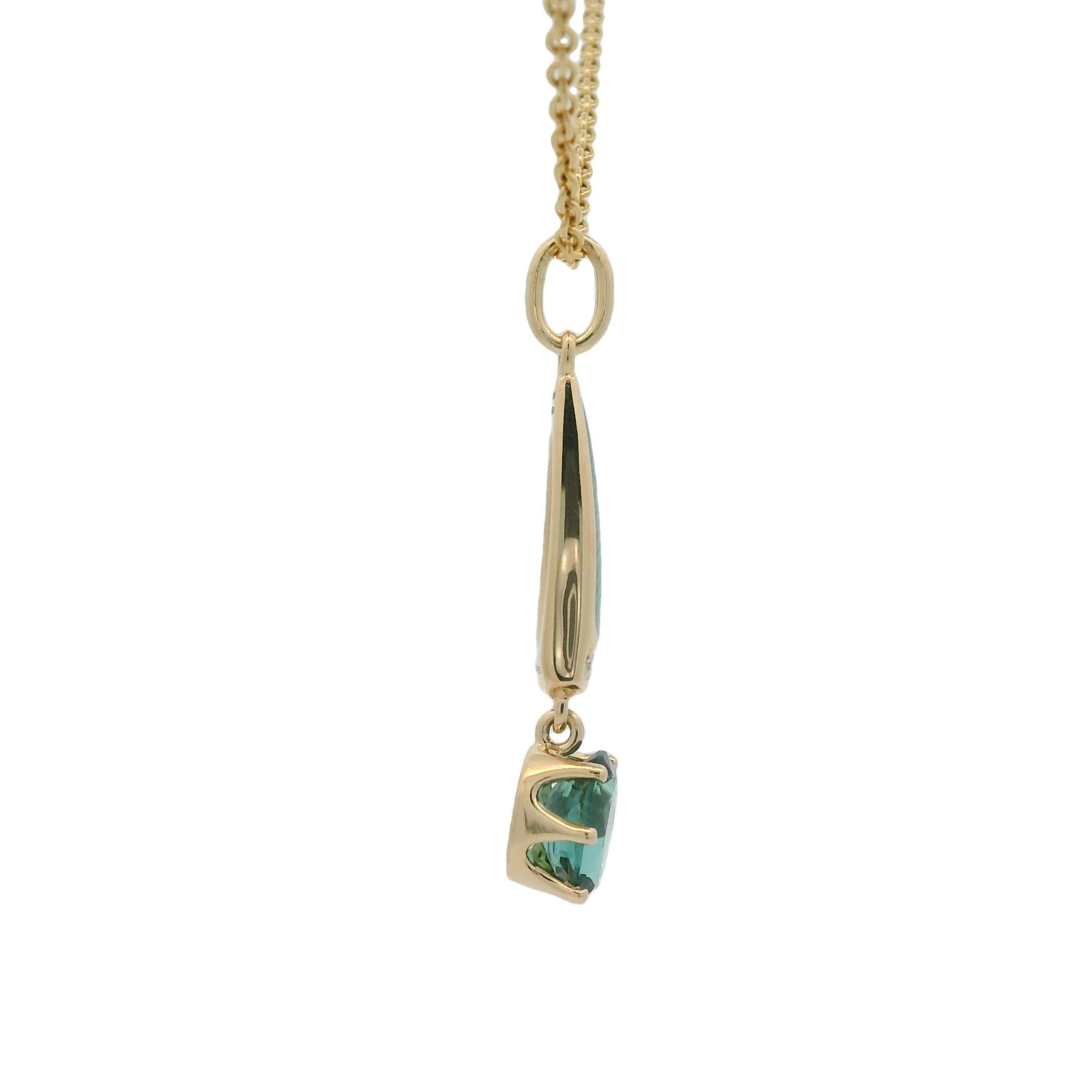 Taille brillant Pendentif Solitair en or jaune 18 carats, tourmaline, émail, 3 diamants 0,03 carat GVS en vente