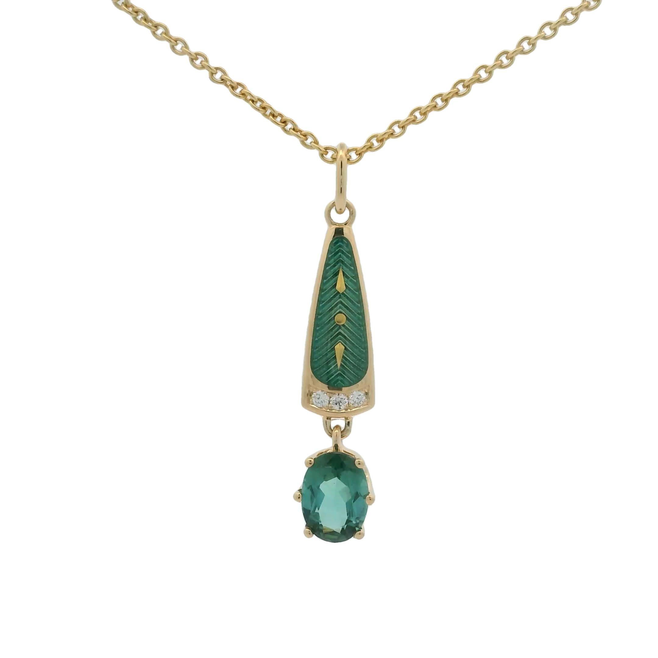 Pendentif Solitair en or jaune 18 carats, tourmaline, émail, 3 diamants 0,03 carat GVS Neuf - En vente à Pforzheim, DE
