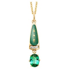 Solitair Pendant 18k Yellow Gold, Tourmaline, Enamel, 3 Diamonds 0.03ct GVS