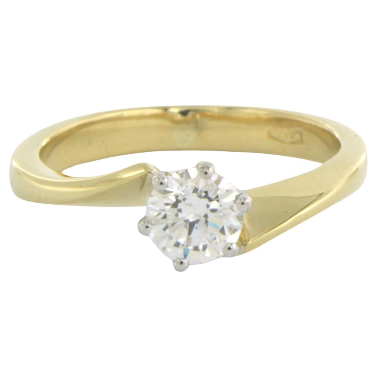Solitair ring set with diamonds 0.50ct 18k bicolour gold For Sale
